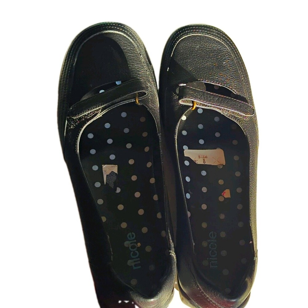 Nicole Women’s Black Mary Jane Flats Round Toe Polka Dot Faux Leather Sz 8 M